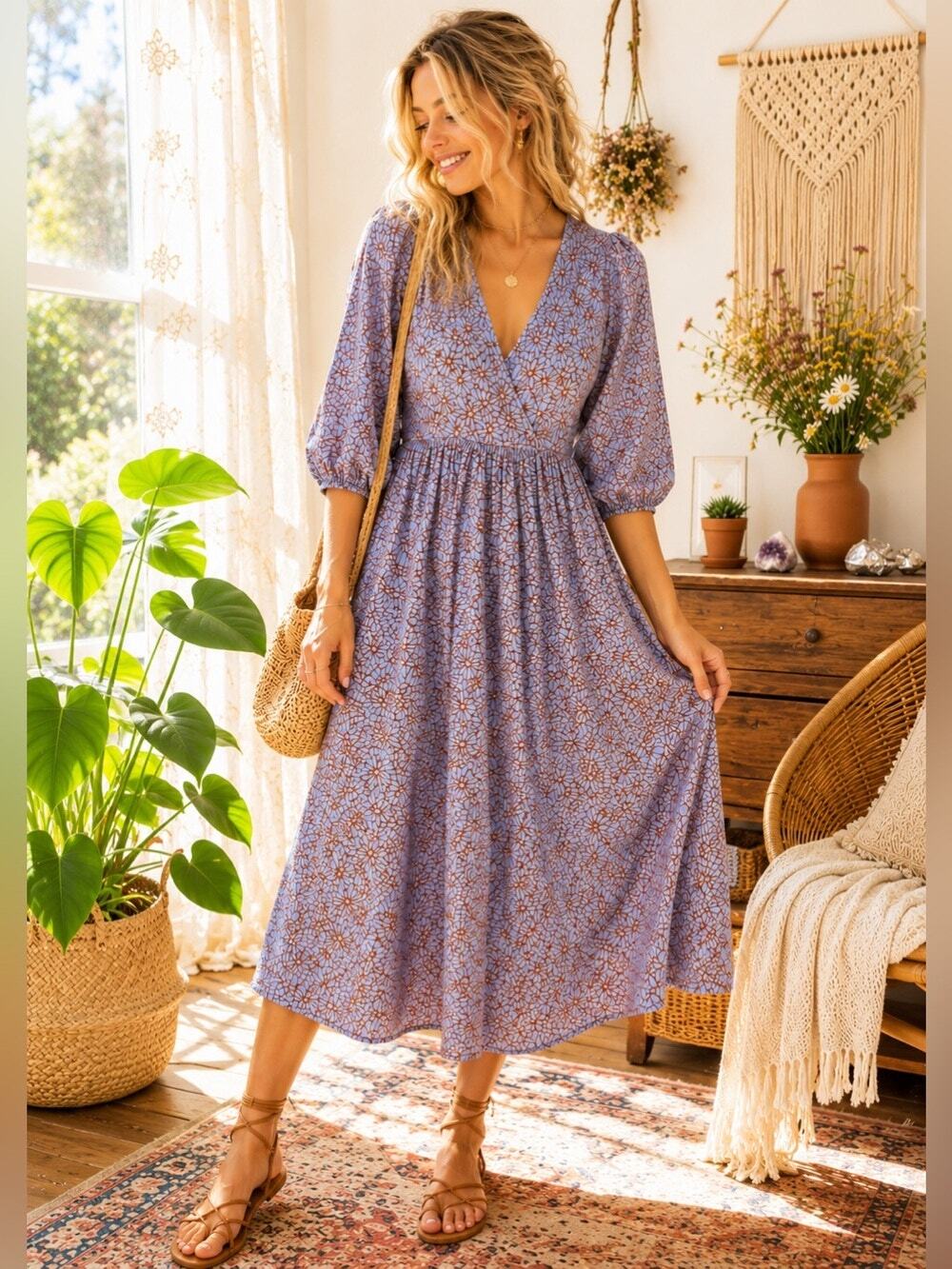 Madewell Marianna Puff Sleeve Midi Dress Dream On Daisies Cottagecore Large
